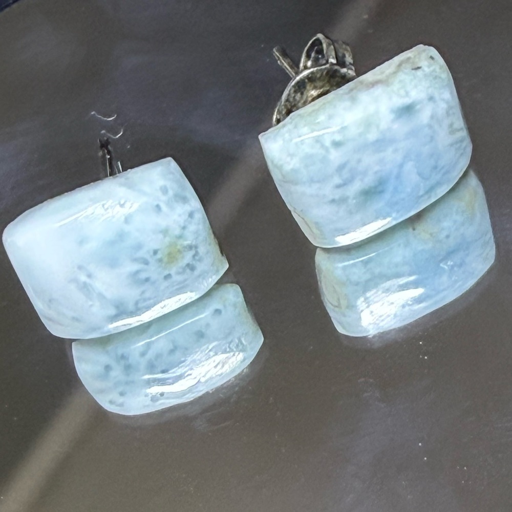 Earrings with Larimar gemstone, handmade in the Dominican Republic
